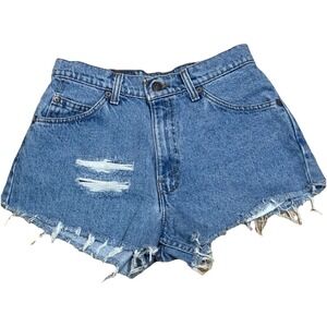 Vintage Levi's Shorts Womens Blue Denim Orange Tab‎ Distressed 90s Size 29